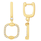 Diamond Cushion-Outline Drop Earrings in 14K Yellow Gold