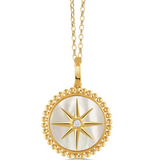18K Yellow Gold Diamond Pendant with White Mother of Pearl