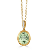 18K Yellow Gold Diamond Pendant with Green Amethyst