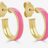 14k Gold Round Enamel Open Hoops