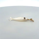 14K Yellow Gold Carved Mother-of-Pearl Fish Charm