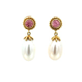 14K Pink Tourmaline & Pearl Drop Earrings