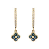 Diamond & Sapphire Clover Drop Huggie Earrings