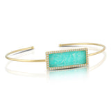 14K Yellow Gold Diamond Bangle with Clear Quartz over Amazonite