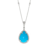 14K White Gold Turquoise & Diamond Halo Pendant