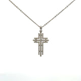 14K White Gold Diamonds Multi-Row Cross Pendant