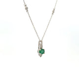 14K White Gold Green Emerald & Diamond Necklace