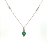 14K White Gold Green Emerald & Diamond Necklace