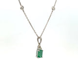 14K White Gold Emerald & Diamond Baguette Pendant Necklace
