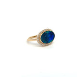 14K Yellow Gold Black Opal & Diamond Halo Ring