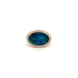 14K Yellow Gold Black Opal & Diamond Halo Ring