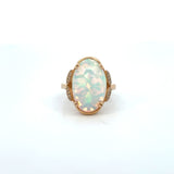 14K Yellow Gold Oval Opal & Diamond Ring
