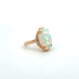 14K Yellow Gold Oval Opal & Diamond Ring