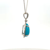14K White Gold Turquoise & Diamond Halo Necklace