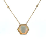14K Yellow Gold Hexagon Opal & Diamond Necklace