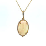 14K Yellow Gold Oval Opal & Diamond Halo Necklace