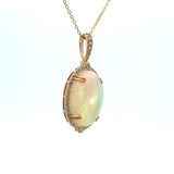14K Yellow Gold Oval Opal & Diamond Halo Necklace