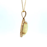 14K Yellow Gold Oval Opal & Diamond Halo Necklace