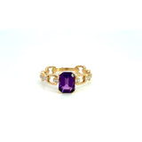 14K Yellow Gold Emerald Cut Amethyst Paperclip Ring