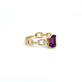 14K Yellow Gold Emerald Cut Amethyst Paperclip Ring