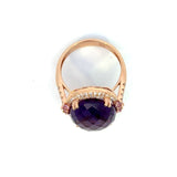 18K Rose Gold Oval Amethyst, Diamond Halo, & Pink Sapphires Accents Ring