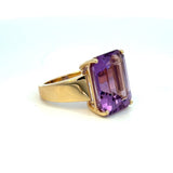 14K Yellow Gold Emerald Cut Amethyst Ring