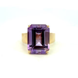 14K Yellow Gold Emerald Cut Amethyst Ring