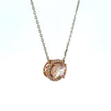 14K Two Tone Morganite & Diamond Halo Necklace