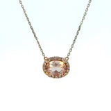 14K Two Tone Morganite & Diamond Halo Necklace