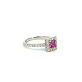 14K White Gold Pink Sapphire & Diamond Halo Ring