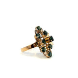 Vintage 18K Yellow Gold Green Sapphire Cluster Ring