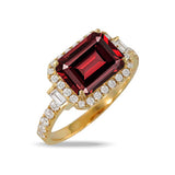 18K Yellow Gold Diamond Ring with Red Garnet