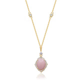14K Yellow Gold Pink Opal & Diamond Halo Necklace