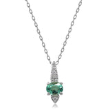 14K White Gold Green Emerald & Diamond Pendant Necklace