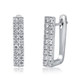 14K White Gold Double Row Diamond Huggie Earrings