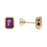 14K Yellow Gold Emerald-Cut Rodholite Stud Earrings