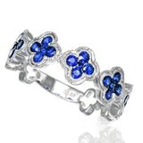 18K White Gold Round Blue Sapphire Milgrain