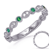 Emerald & Diamond Band in 14K White Gold