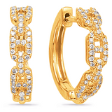 Diamond Link-Style Hoop Earrings in 14K Yellow Gold