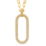 Diamond Oval-Link Pendant Necklace in 14K Yellow Gold