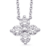 Round Diamond Flower Pendant Necklace in 14K White Gold