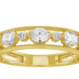 14K Yellow Gold Oval & Round Diamond Milgrain Band
