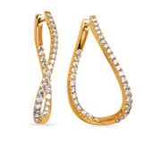 14K Yellow Gold Diamond Twist & Teardrop Hoop Earrings