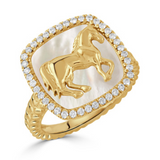 18K Yellow Gold Diamond Ring with White Mother of Pearl