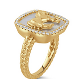 18K Yellow Gold Diamond Ring with White Mother of Pearl