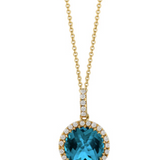 18K Yellow Gold Diamond Pendant with London Blue Topaz