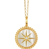 18K Yellow Gold Diamond Pendant with White Mother of Pearl