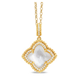 18K Yellow Gold Diamond Pendant with Clear Quartz over White Mother of Pearl