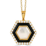 18K Yellow Gold Diamond Pendant with Black Onyx & White Mother of Pearl