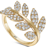 18K Yellow Gold Diamond Leaf Ring